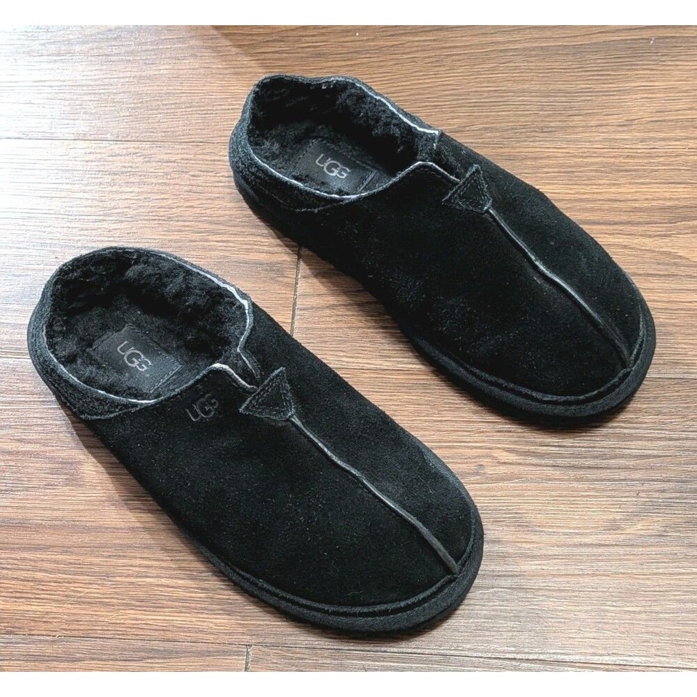 Ugg Men's Black Suede Neuman Sheepskin Lining Cozy Slippers Size 7